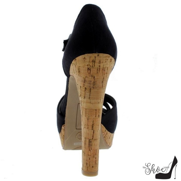 Lisa Black Linen Ankle Strap Cork Platforms - Picture 3 of 3